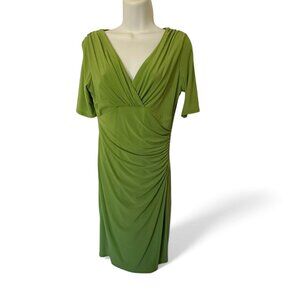 Evan Picone GREEN DRESS Faux Wrap Stretch Career Cocktail Formal Glam NWT